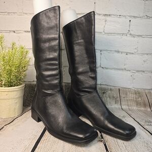 NATURALIZER  FIT 4U SYSTEM BLACK LEATHER PULL ON CALF BOOTS WOMENS 7